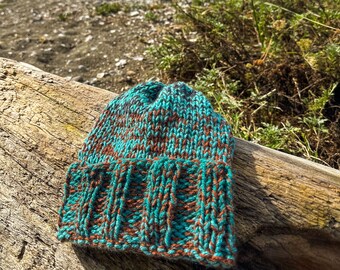 adventure beanie. hand knit beanie made in the PNW / chunky, cozy, PNW vibes / outdoorsy, adventure-ready, sustainable