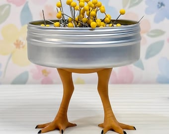 Chicken Leg Stitch Marker Tin: Metal Notions Case & Funny Sewing Box, Unique Gift for Knitters, Goblincore Pin Storage