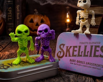 3 Miniatur Skelette in der Retro Dose: Chaotisch Gruseliges Schreibtisch Spielzeug, Dopamin Dekor Halloween Büro Geschenk, Miniature Blind Box