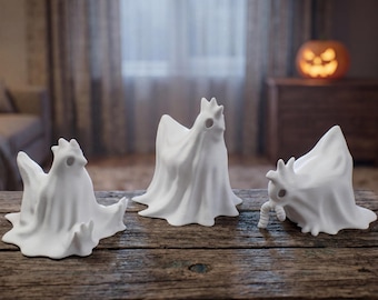 Halloween Huhn Geister 3er Set: Gruselige Oktober Schreibtisch Stütze, Gruseliges Tablett Dekor, Miniatur Phantom Goth Gastgeschenk, Herbst Kuriosität
