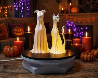 Halloween Geist Hund & Katze Lampe: Dimmbare USB Herbst Schreibtisch Dekoration, makabere Herbst Dekoration, gruselig niedlich Kunst, verwunschener Raum Akzent, gruselige Requisite
