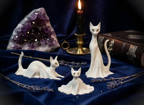 Cat Ghost Desk Buddies • Whimsigoth Decor & Cat Loss Gift • Creepy Cute Weirdcore Figurines • Witchy Cat Lover Present • Pastel Goth