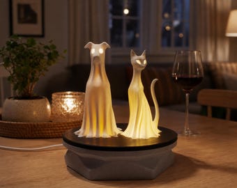 USB powered Ghost Dog & Cat Lamp: Color Changing Accent Light, Pastel Gothic Desk Accessory, Weirdcore Dopamine Decor, Witchy Night Light