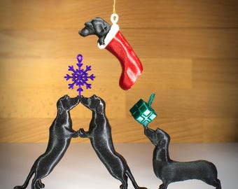 Adornos navideños de perro salchicha (juego de 3) con estuche de recuerdo – Adornos para árbol de Navidad con forma de perro salchicha