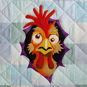 Chicken Quilt Pattern PDF | Funny Raw Edge Applique | Scrappy Barnyard Collage Wall Hanging | Confident Beginner | Digital Download