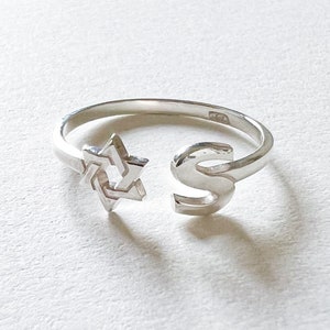 Initial Star of David Ring - Initial Ring with Star- Magen David Ring- Judaica Jewelry- Jewish Ring- Stack Rings- Bat Mitzvah - Hebrew Jewel