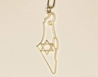 Sterling Silver Israel Map Necklace – Magen David, Jewish Gift