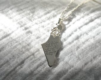 Magen David Israel Map Necklace - Sterling Silver Jewish Prayer Pendant