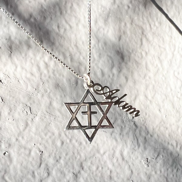 Star of David Cross Name Necklace - Magen David Messianic - Christian Jewelry - Name Necklace Religion - Baptism Gift - Christian Gift