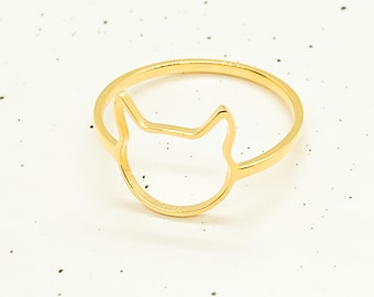 Dainty Sterling Silver Cat Face Ring: Minimalist Kitten Jewelry