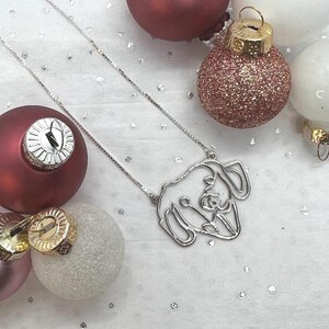 Sterling Silver One Line Pet Portrait Necklace: Custom Dog Cat Silhouette