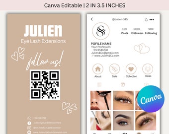 Instagram Business Cards, DIY Canva Template Design, Black And Pink Lash Card, Make Up Artist Salon Cards, Premade Lash Beauty Business Card