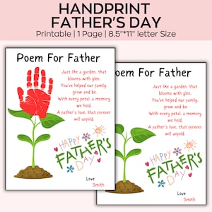 Carte imprimable poème fleur pour la fête des pères, empreinte de main souvenir pour enfants, ressources pour enseignants et parents, travaux manuels pour enfants d'âge préscolaire et maternelle