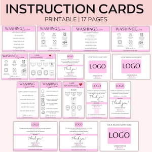 Editable Washing Instructions Card Template, Printable Clothing Care Card, Thank You Card, Canva Template,Small Business Wash Tag