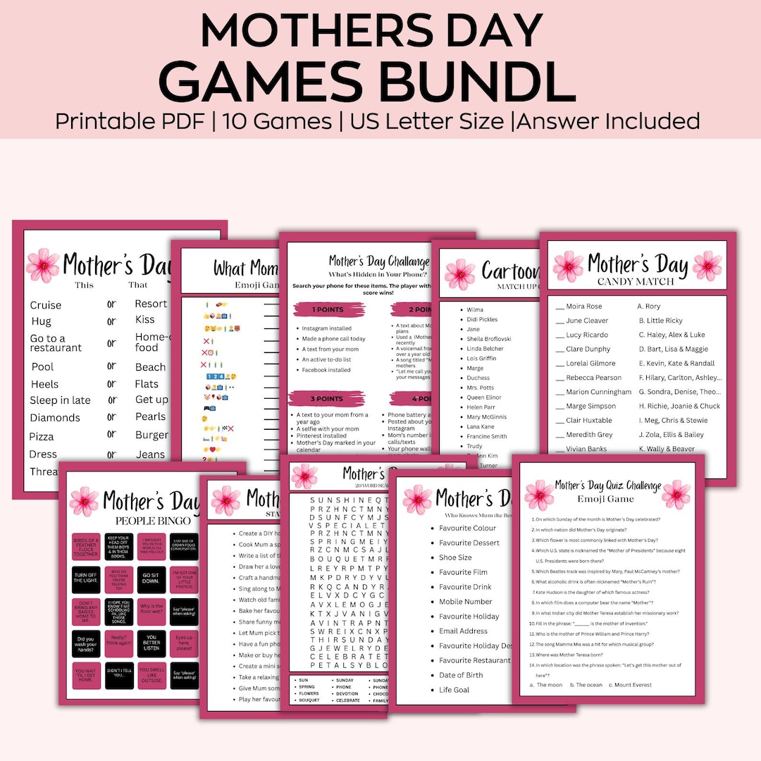 Mother's Day Games With Answer Sheets Printable , Mother's Day Party ...
