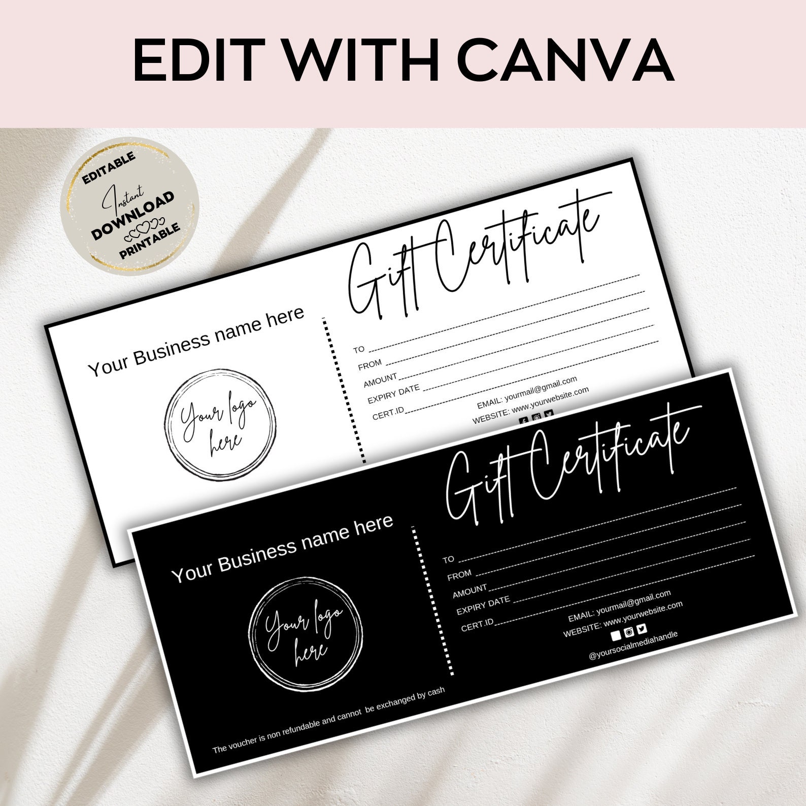 Editable Gift Certificate Template, Printable Gift Voucher, Editable ...