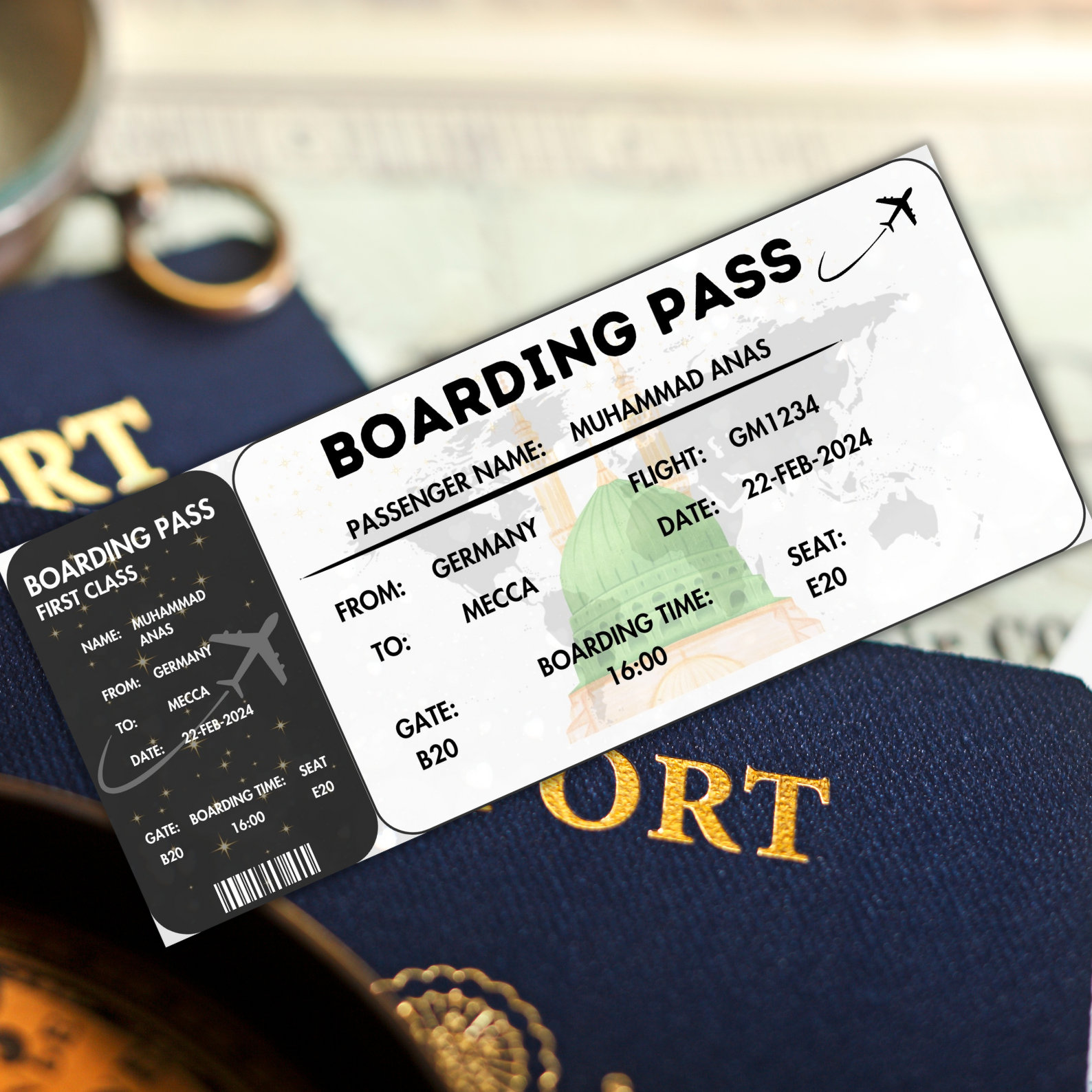 Hajj Boarding Pass,editable Hajj Plane Ticket,makkah Umrah Gift ,madinah,mecca Travel,memrobila