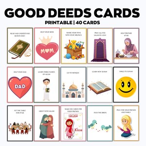 Goede daden kaarten afdrukbaar, Ramadan kaarten, Ramadan Advent kaarten, goede daden voor kinderen, Ramadan kinderactiviteiten, islamitische activiteit, Ramadan kalender
