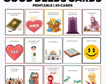 Good Deeds Cards Printable, Ramadan Cards, Ramadan Advent Cards, Kids Good Deeds, Ramadan kids Activities, Muslim Activity, Ramadan Calendar