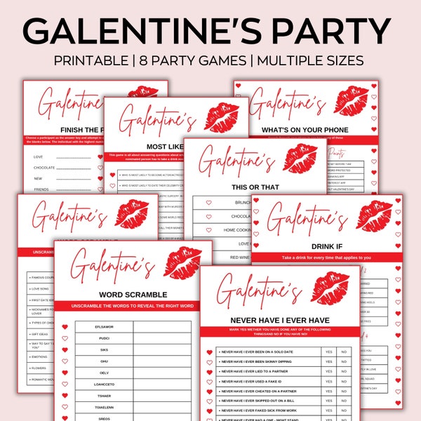 Galentine's Day Games - 8 Printable, Games For Kids And Adults ,Galentines Day Zoom Party Pack ,Galentine's Day Activities,Valentines Games