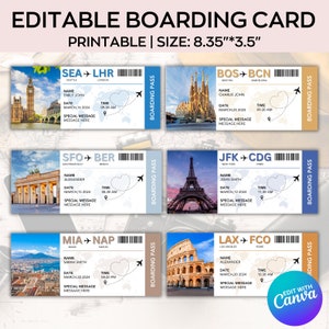 Bearbeitbare Bordkartenvorlage, druckbare Bordkarte, Canva Bordkarte Überraschungsreise, Flugticket Canva, digitaler Download