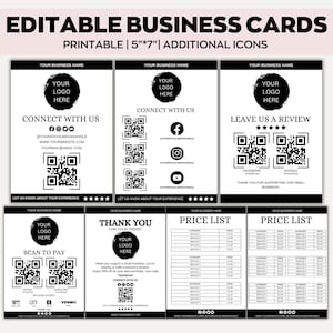 Pacote de placas editáveis para pequenas empresas, lista de preços, escanear para pagar, guia de preços para impressão, modelo Canva, placa de código QR, placa de mídia social faça você mesmo