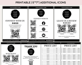 Editable Small Business Sign Bundle, Price List, Scan To Pay, Printable Pricing Guide, Canva Template, QR Code Sign, DIY Social Media Sign