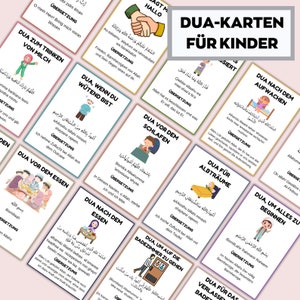 ラマダンの子供向けのドイツ語イスラム教カード、子供向けドゥアカード、イスラム教の子供向け印刷物、子供向けドゥア、ドゥアフラッシュカード、子供向けの毎日のドゥア