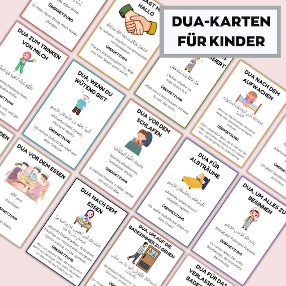 German Islam cards for children for Ramadan,Kids Dua Cards, Islamic Kids Printables, Duas for Kids, Dua Flashcards,Daily Duas for Kids