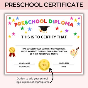 Editable Preschool Graduation Certificate, Preschool Graduation, Last