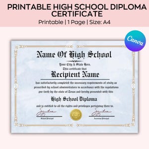 Editable High School Diploma Template, Graduation Certificate, Homeschool Diploma, Diploma Replica Template, College Degree Certificate.