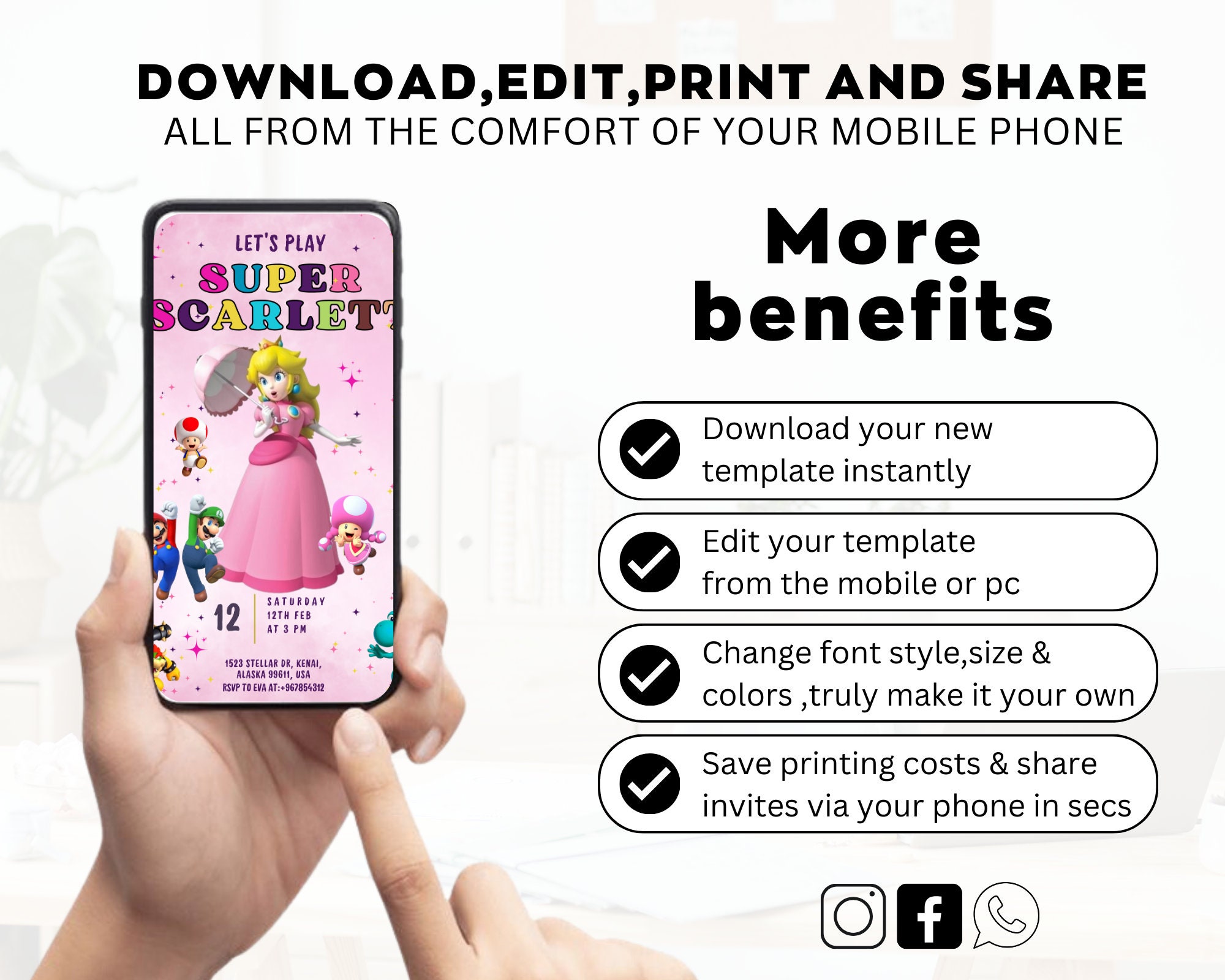 Princess Peach Invitation,super Mario Princess Birthday Invite
