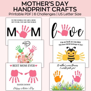 Moederdag bloem handafdruk kunstbundel, afdrukbaar cadeau moeder van baby, kinderen, peuter of kleuter, DIY aandenken cadeaubon
