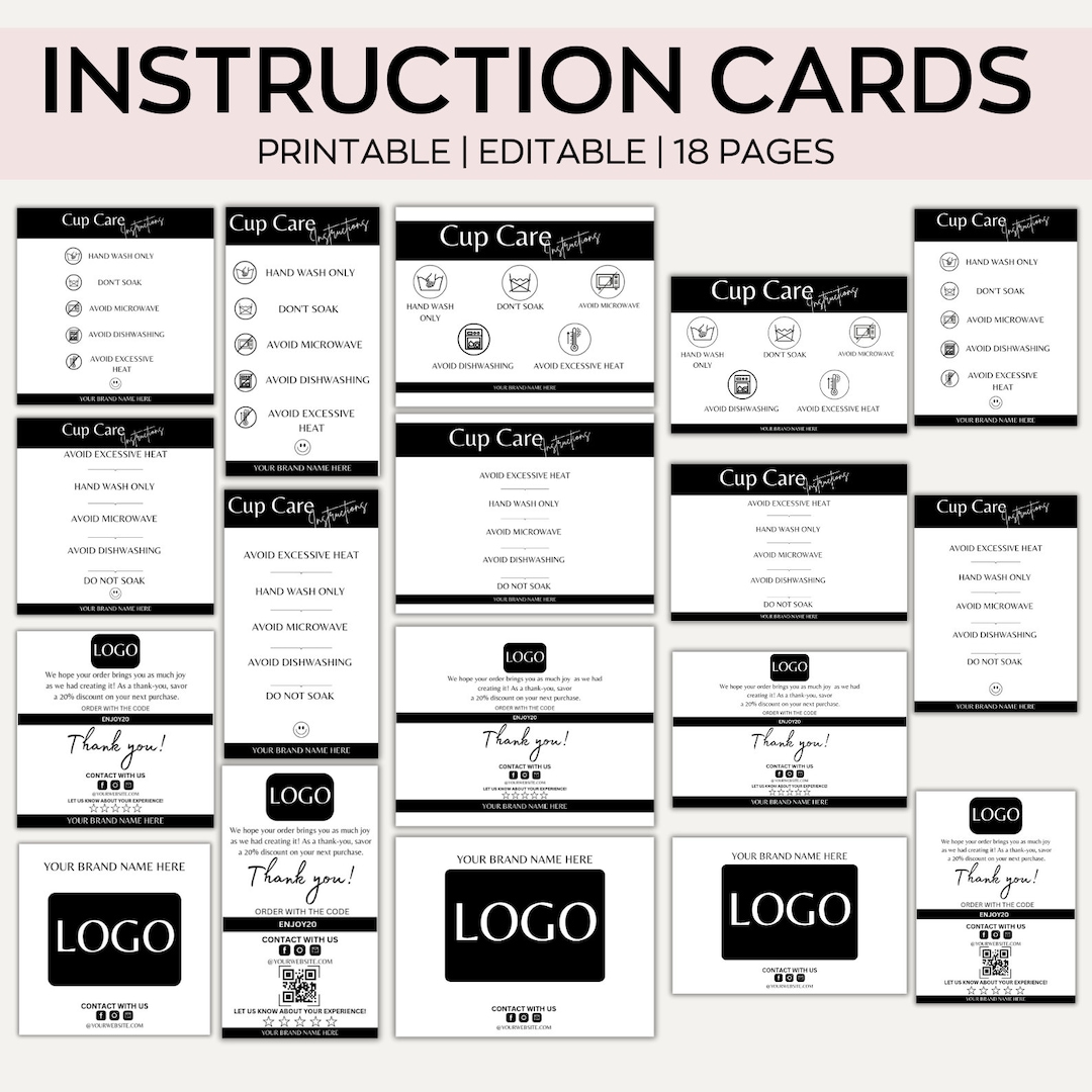 Editable Care Cards Bundle, Printable Cup Care Card, Thank You Card ...