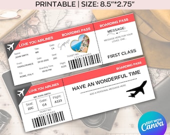 Editable Boarding Pass Template, Printable Boarding Ticket, Canva Boarding Pass Surprise Trip, Airline Ticket Canva, Digital Download