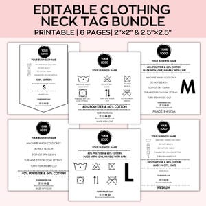 Lot de modèles d'étiquettes de vêtements modifiables sur toile, étiquettes de vêtements personnalisées, instructions de lavage, étiquette de col de t-shirt, étiquette d'entretien des vêtements bricolage
