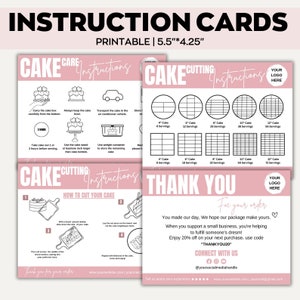 Modèle de toile modifiable pour l'entretien des gâteaux et le guide de découpe, merci pour l'entretien des gâteaux, carte imprimable pour l'entretien des gâteaux, instructions de service pour les gâteaux