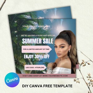 Flyersjabloon DIY zomer Flash Sale - zomer haar make-up wimper nagel speciale verkoop flyer, bewerkbare coupon flyer, promotie schoonheidsdeals