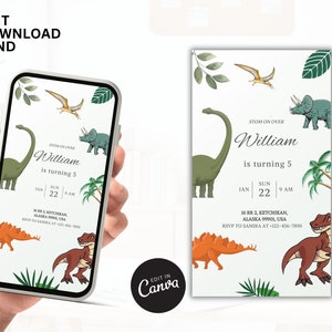 Editable dinosaur birthday invitation, Jurassic world party evite, Dino party template, Party Invite Dinosaur birthday, canva editable T-rex