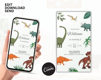 Editable dinosaur birthday invitation, Jurassic world party evite, Dino party template, Party Invite Dinosaur birthday, canva editable T-rex