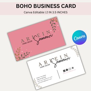 Sjabloon voor boho-visitekaartjes, sjabloon voor afdrukbare visitekaartjes, DIY-telefoonkaart, bewerkbare kaart, visitekaartje