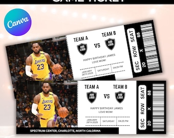 Custom Basketball Tickets, digital Tickets, Basketball Surprise Ticket, Basketball Ticket Template, Basketball Gift Ticket, Sports Tickets