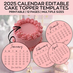 Trending Kuchenkalender für runden Kuchen, Geburtstagskuchenkalender, benutzerdefinierter runder Kuchendeckel, 2025 druckbarer Kalender, Geburtstagskuchendeckel