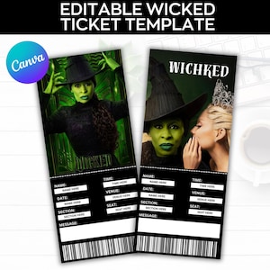 Druckbare Wicked Broadway Surprise Ticket, Musiktheater Faux Event Eintritt Andenken, Geburtstagsgeschenk, Musical Sammlerstück Theaterkarte