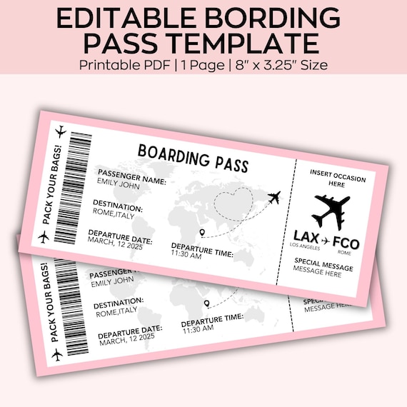 Editable Boarding Pass Template, Printable Boarding Ticket, Canva Boarding Pass Surprise Trip, Airline Ticket Canva, Digital Download