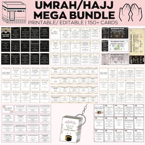 Oltre 150 carte Umrah Dua stampabili, carte regalo Umrah Mubarak, flashcard Hajj, Duas per Hajj, biglietti di preghiera, promemoria Dua, guida Hajj, libro Umrah