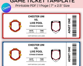 Editable Football Ticket, Football Game Ticket Gift, Football Birthday Ticket, Template Anniversary or Birthday Gift for Football Lover