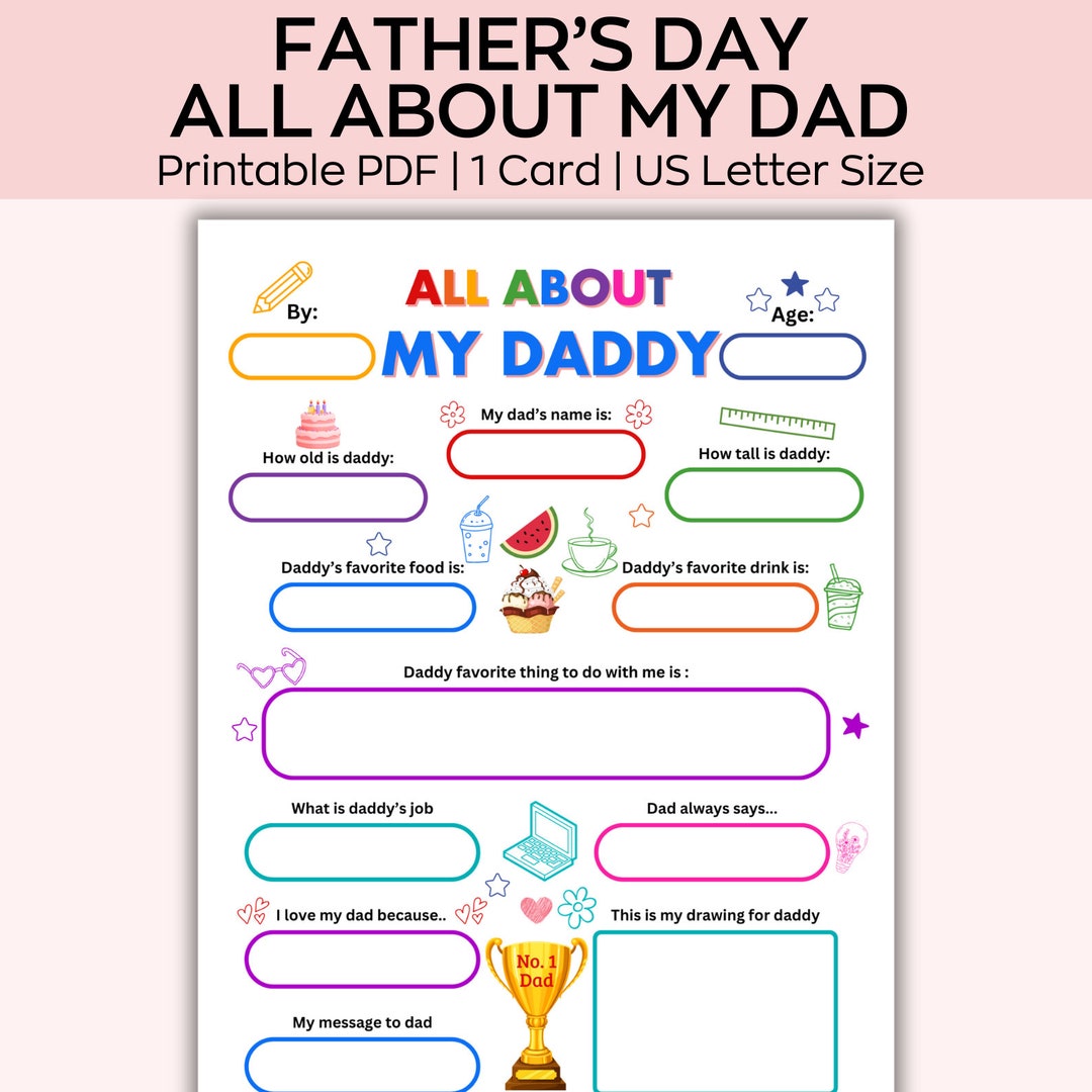 All About My Dad Printable,diy Fathers Day Coloring Card Worksheet ...