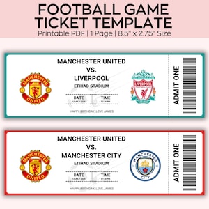 Billet de football modifiable, cadeau billet de match de football, billet d'anniversaire de football, modèle d'anniversaire ou cadeau d'anniversaire pour amateur de football