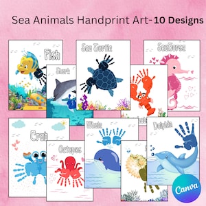 Meerestiere Handabdruck Kunst Bündel, Sommer Handabdruck, Klassenzimmer Kindergarten Aktivitätskarte, Kleinkind Handabdruck Kunst, Kinder Sommer Handabdruck Kunst